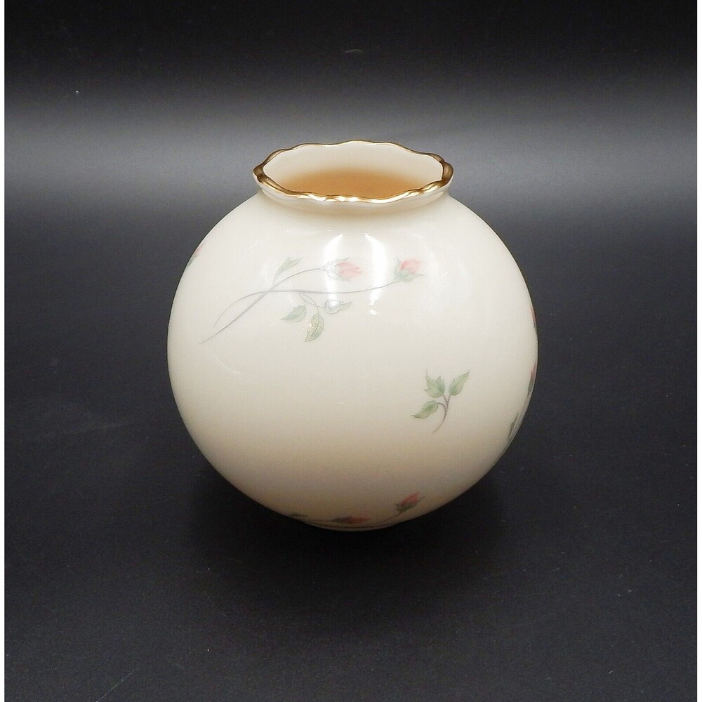 Lenox Rose Manor Round Globe Vase Rosebud Design 24k Gold Trim USA
